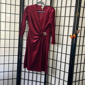 Anne Klein Burgundy Sparkly Wrap Dress